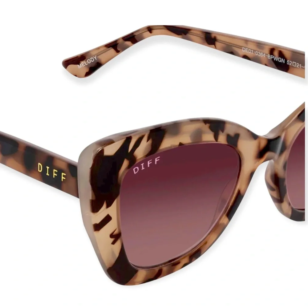 DIFF Melody Sunglasses Blush Tortoise Frame Wine Gradient Lenses Cat Eye
